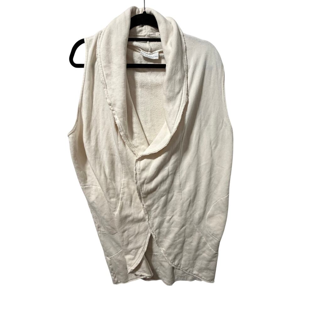 Bryn Walker Vest Women L White Bamboo Organic Cotton Fleece Shawl Collar